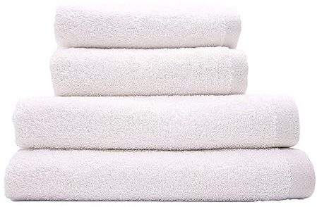 DomSoeiro - Juego de Toallas Blancas (4 Piezas) | 2 Toallas de Baño Grandes (70x140 cm) + 2 Toallas de Manos (50x100 cm) | 100% Algodón, 500 g/m² | Elegante y Tacto Suave | Hechas en Portugal