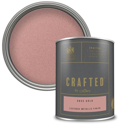 Crown CRAFTED Rose Gold Metallic Emulsion Paint for Walls & Wood 1.25L | Rose Gold lustrous metallic wall paint & wood paint. Stunning shimmering finish - ideal for feature walls, stripes & stencils