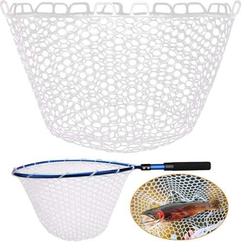 Dovesun Rubber Fishing Net Replacement Netting Without Handle Clear Black Fishing Nets for Fish Fly Fish Landing Net Bag for Freshwater Saltwater Foldable Trout Mesh White 12.5 dia-11.7 Depth