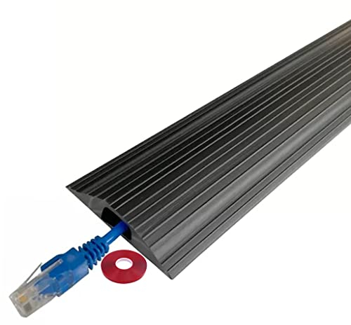 OURECO Floor Cord Cover Classroom Easy To Cut Soft Rubber Floor Cord Management, Beautify Wire Storage, Equipped With Double-Sided Tape, Cord Cavity-1.5 * 1Cm/0.6 * 0.4Inches/Black/2M