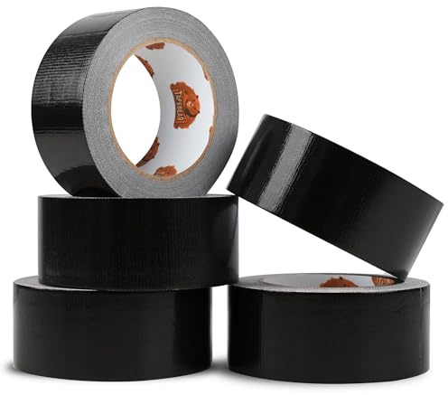 TAPEBEAR 5 Rollen Gewebereparatur-Klebeband Gewebeband Schwarz Duct Tape 48mm x 27m, Gewebeverstärktes Ductape extra stark Stärke 0,23mm zum Reparieren, Befestigen, Bündeln, Verstärken oder Abdichten