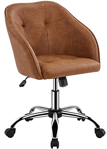 Yaheetech Sedia/Poltroncina Scrivania Ufficio con Ruote Girevole Imbottita in Similpelle Altezza Regolabile Reclinabile Ergonomica Portata 136 kg Marrone Retro