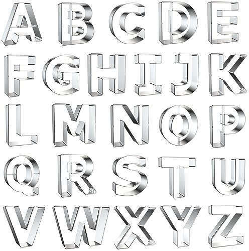 26PCS Alphabet Letters Cookie Cutters Shapes Baking Set, 3 Inch Stainless Steel Metal Biscuit Mold Cookie Cutter for Halloween Christmas Easter Wedding Birthday Party Decorations