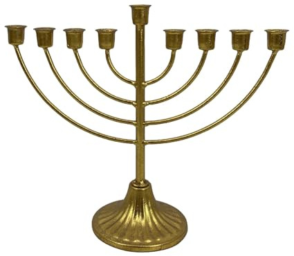 B Baosity Menorah Candelabro Ebraico Portacandele Tradizionale Decorazione per Hanukkah Realizzato in Ferro Robusto con Base Stabile Adatto per Centrotavola E, 9 Ramo