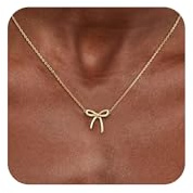 Risamil 14K Gold Plated Necklace for Women- Bow Necklace - Necklace Dainty Bow Pendant Choker Necklace Trendy Bow Necklace Chain Necklaces for Women Jewelry Gift
