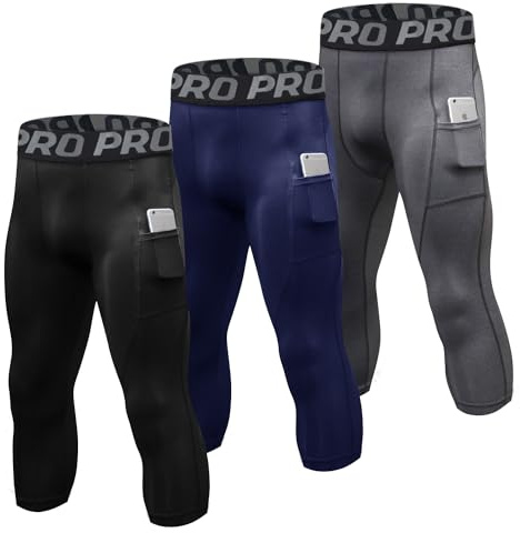 YUSHOW Paquete de 2-3 mallas de compresión 3/4 para hombre, mallas atléticas para correr, entrenamiento, secado rápido, capa base deportiva