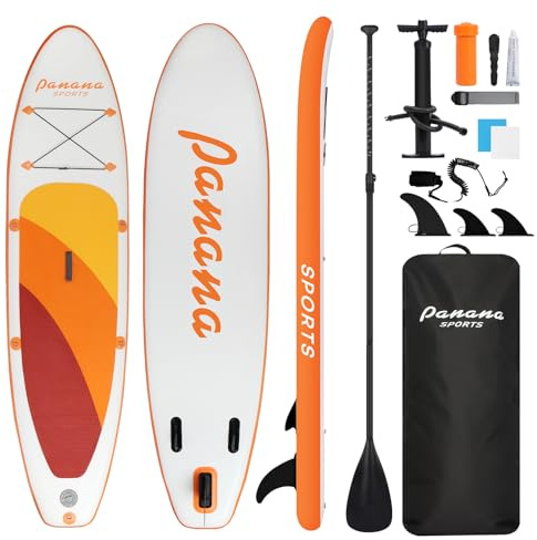 Panana Uppblåsbara stående paddelbrädor med premium SUP paddelbrädstillbehör, bred stabil design, halkfria komfortdäck för ungdomar och vuxna (orange-vit 30 x 76 cm)
