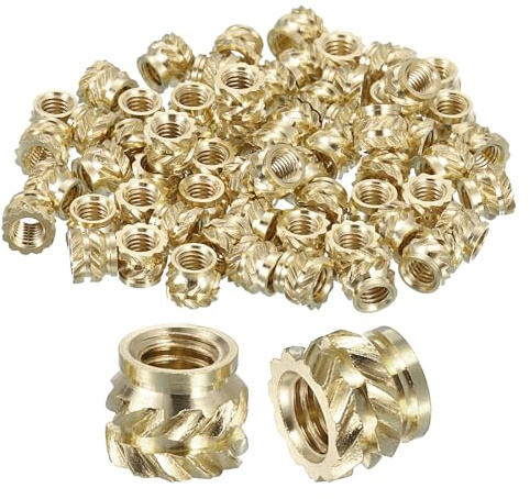QUARKZMAN Gerändelte Einsteckmuttern, 50 Stück M3 x 4mm L x 5mm Ø 3D-Druck Messingmuttern weibliche Gewindeeinsätze Messing Heat Set Einbettungsmuttern