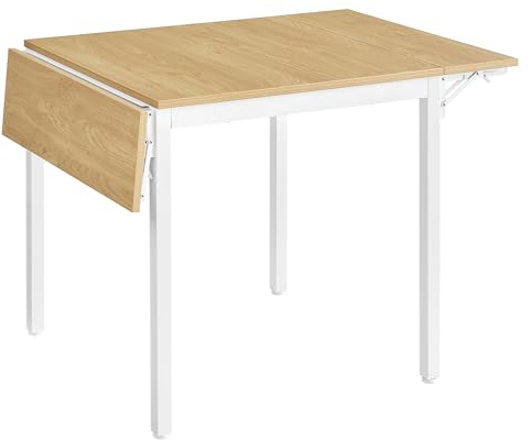 VASAGLE Mesa de Comedor, Mesa Extensible, Mesa de Hoja Abatible, para 2-4 Personas, para Cocina, para Espacios Pequeños, Roble Natural y Blanco Nube KDT077Y01