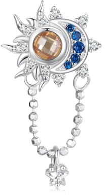 NINGAN 925 Sterling Silber Sonne und Mond glänzende Anhänger Funkelnde Zirkon Perle Charme, Frauen Armband Perle Geschenk