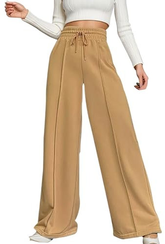 Generisch Höherwertig Damenhose High Waist Hose Mit Kordelzug Weites Bein Warm Hosen Damen Business Winterhose Elegant Outdoorhose Stretch Jogginghose Atmungsaktive Bequeme Relaxhose (TA-Gold, XXL)