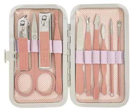 GZSYWZ Nail Clipper Set 10 Pcs Professional Nail Care Tools Stainless Steel With Button Box Pink Portable Manicure Nail Beauty Gift Set Travelling Multifunction