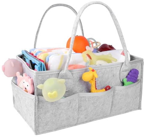 PHILORN Organizador para pañales, multifuncional cesta organizadora para bebés con compartimentos extraíbles, cesta portátil para pañales, regalo de baby