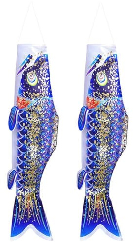 Fopytu 2 Pcs Japanese Carp Wind Pipe Flag Outdoor Ornaments Festival Windsock Streamer Koinobori Hanging Decorations