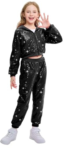 LOLANTA Niños Lentejuelas Hip Hop Traje de Baile Calle Ropa de Baile Conjunto Chaqueta Pantalón