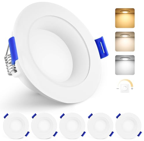YindaLux LED Einbaustrahler 230V IP65, 5W Dimmbar LED Spots, Deckenspots Einbauleuchten 68-80mm, Mini Slim 42mm Ultra Flach Warmweiß 3000K Neutralweiß 4000K Kaltweiß 6500K, Led Spot Weiß, 6er Set