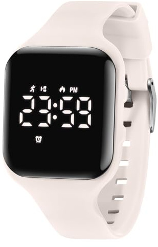 aswan watch digitalklocka, barn, flickor, pojkar, med stegräknare, väckarklocka, stoppur, ljus, datum, sportarmbandsur utan app och mobiltelefon med silikonarmband, 14 ljus aprikos, Armband: