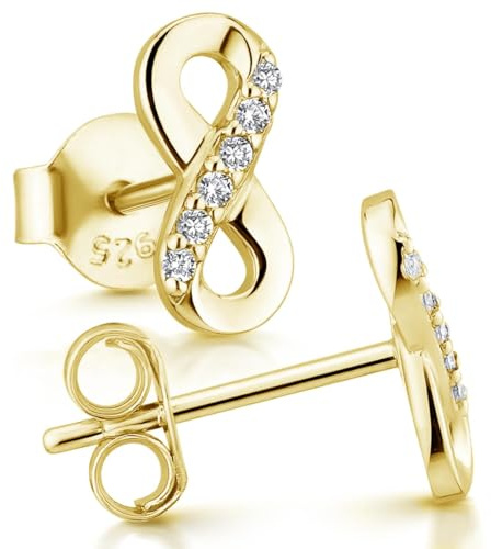 Damen Ohrringe Unendlichkeit 925 Silber klein mit Zirkonia Steinen SO-410 | Infinity Ohrstecker 4x9mm mit Steinchen aus 925 Sterling Silber rhodiniert oder vergoldet von MATERIA by Matthias Wagner