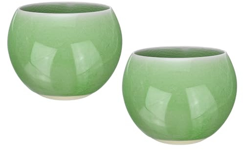 sourcing map 2pcs Handmade Tea Bowls 150ml / 5oz Ice Crack Decoration Chinese Japanese Teacup Ceramic Gong Fu Tea Set for Office Home Gifts, Green