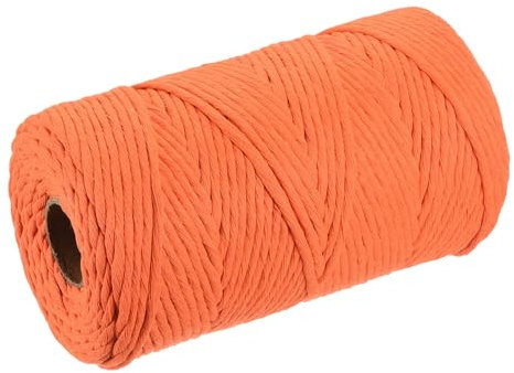 QUARKZMAN Baumwollseil Gedreht Geflochten Einzelstrangkordel, Orange 200M/219 Yard 4mm Durchmesser für Wandbehang, Pflanzenaufhänger, Stricken, Makramee-Knoten
