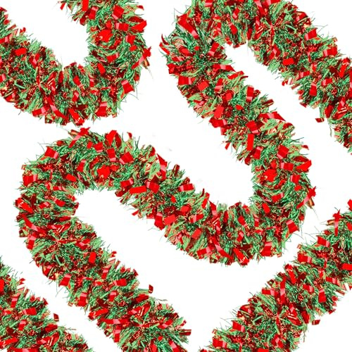 50 Ft Christmas Tinsel Garland Thick Tinsel Garland Xmas Tree Decorations Metallic Tinsel Twist Garland for Christmas, Birthday, Party Decor Indoor Outdoor Party Supplies