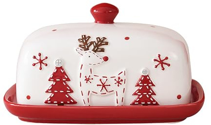 Beurrier en céramique avec couvercle pour plan de travail – Beurrier 2 en 1 mode Noël