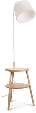 ValueLights | Light Wood Tripod Storage Floor Lamp with Shelves and Fabric Lampshade Living Room Side Table - LED Bulb Included | Floor Lamps & Home Improvements Essential
