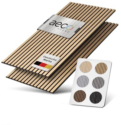 Aeco Sound® Akustikpaneele Holz - 120x60cm - Echtholz Eiche & Akustikfilz | 2 Stück - Wandpaneele, Schalldämmung, Wandverkleidung - Eichenholz (hell) & extra dicker Akustikfilz (Schwarz)