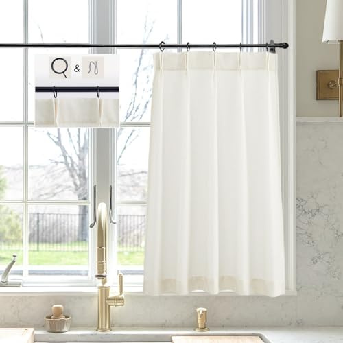 LIMON HOME Kitchen Curtains for Linen,Cafe Curtain 24 inch Length,Pinch Pleat Modern Farmhouse Curtains for Small Window,Sets of 1 Piece
