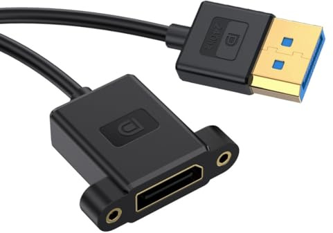 chenyang Câble DisplayPort 1.4 mâle vers femelle 8K @ 60 Hz 4K @ 240 Hz 32,4 Gbps haute vitesse plaqué or câble d'extension ultrafine type montage sur panneau 0,3 m
