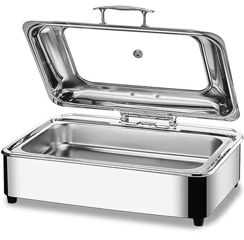 Chafing Dish Eléctrico 9L en Acero Inoxidable con Tapa Visible - Calentador de Buffet Profesional para Fiesta y Buffet - Temperatura Regulable (0-85℃)