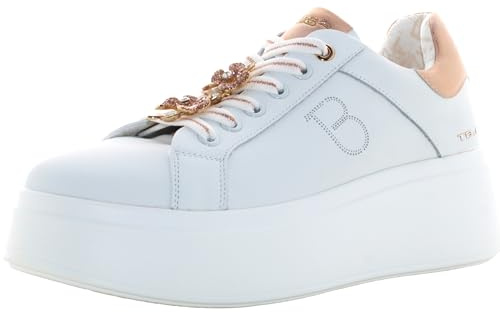 Tosca Blu Sneaker Gioiello da Donna Elettra Bianca e Cipria con Fiori di Strass - Elettra 011 16W - Taglia 38