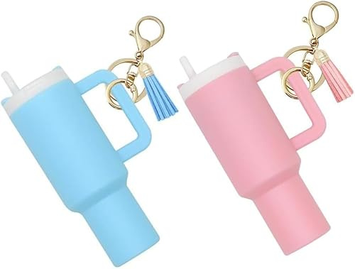 TTPSRY Stanley Cup Zubehör Mini Cup Stanley Schlüsselanhänger 2 Pcs mit Fransen Anhänger Harz Lippenbalsam Halter ideal für Outdoor Reisen Männer Frauen