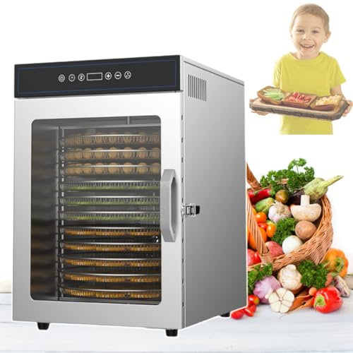 Deshidratador De Alimentos EléCtrico Comercial, Capacidad Extra Grande De 12 Estantes, Bandejas De Acero Inoxidable, 1000 W, Temporizador Digital Y Control De Temperatura,Silver-110V