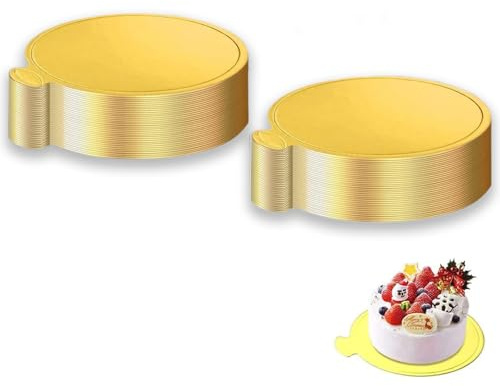 AONAYO 100 Stück Tortenplatte Gold,8CM Cake Board,Mini Mousse Kuchen Bord,Cakeboard Rund,torten boden,Einweg Umweltfreundlich Tortenunterlage,cakeboard für Hochzeit,Geburtstag,Party,Dessert Display