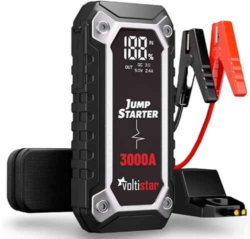 Arrancador Inteligente Coche y Moto > 7L Gasolina y 5L Diesel para Viaje Cargador Bateria Externa 2 en 1 de 16000mAh con Cable USB-C para Móvil + Pinzas Potente PowerBank Carga Rápida y Linterna LED