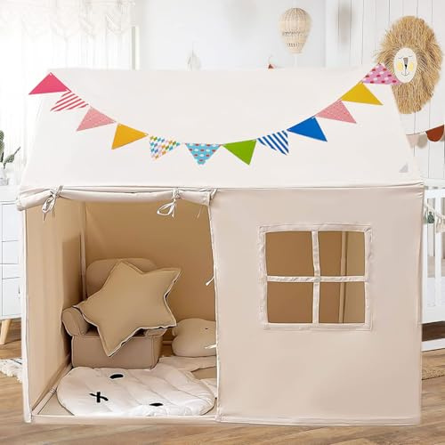 Tente de Jeu pour Enfants, Cabane Enfant Intérieur et Extérieur,Maison de Tente de Jeu, Maison de Jouet pour Enfants Princesse avec Fenêtres et Drapeaux pour 3 à 13 Ans Filles et Garçons