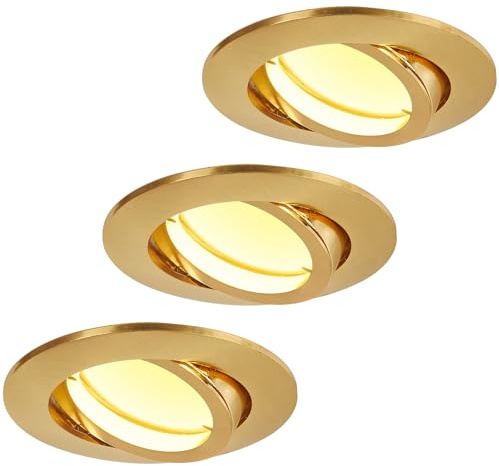 HCFEI LED Einbaustrahler Gold farbig 230V 3W 68mm - 75mm I CRI 89 320lm I Schwenkbar Einbautiefe 25 mm I Aluminium mit Milchglas I Spots Deckeneinbauleuchte I LED Spot flach (3er Set - Warmweiß)