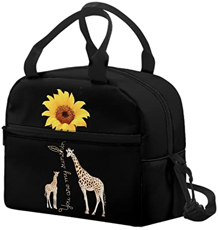 NUYFVG Bolsa de almuerzo con diseño de jirafa de girasol con correa para el hombro, lonchera aislada, bolsa de almuerzo portátil, bolsa de almacenamiento para mujeres, hombres, niñas, niños, escuela