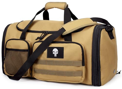 Tactical Duffle Bag for Travel Expandable 52L Large Duffle Bag for Men Gym Duffel with Wet Pocket Multi-Functional Carry On Bags Weekender Overnight Bag Organizer Duffel Bag for Travel
