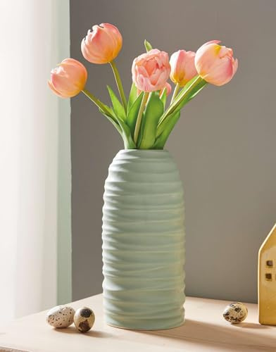 Dekoleidenschaft Dekovase Salbeigrün aus Porzellan in grün, 21 cm hoch, Blumenvase modern, Tulpenvase, Deko Vase