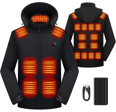 Macocheezee Heated Jacket for Men, Electric Heating Warm Coat with 7.4V Rechargeable Battery/ 21 Heating Areas/Detachable Hood for Winter Outdoor (UK, Alpha, M, Regular, Regular)