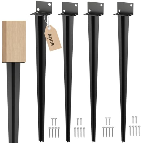 XMTECH Bodenhülse Einschlaghülse für Holzpfosten 60 x 700 mm Pfostenträger verzinkt, L-Form, Einschlagbodenhülse für Zäune – Schwarz (4 Stück)