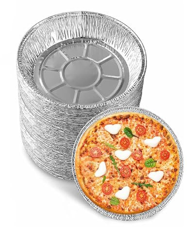30 Stück Runde Backbleche aus Aluminiumfolie, Aluschalen Rund 8 Zoll, Tropfschalen Grillschalen, Grillschalen für Offenes Feuer, Holzkohlefeuer, Ofen, Geröstete Hirnblume, Gedünsteter Kleiner Kuche