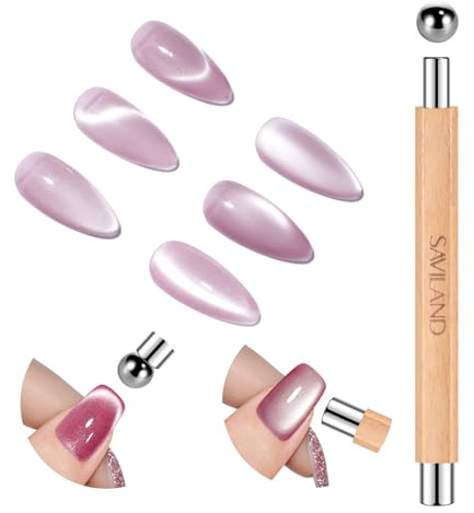 SAVILAND Cat Eye Magnet för nagel: 5 x ultrastark magnetisk Cateye gel nagellack magnet trä dubbelsidig nagelmagnet för nagelkonst nageldesign med magnetisk pärla för Cateye naglar hem gör-det-själv