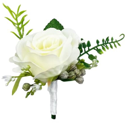 Qusmeiyici White Rose Corsage, Wedding Boutonniere Decoration Artificial Rose Flower Corsage Suitable for Bride and Bridesmaid Wedding Prom