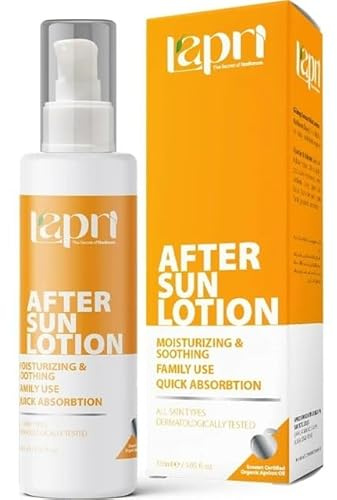 LAPRI Loción para después del sol, hidratante y calmante después de tomar el sol, para toda la familia, absorción rápida y no grasosa, 150 ml