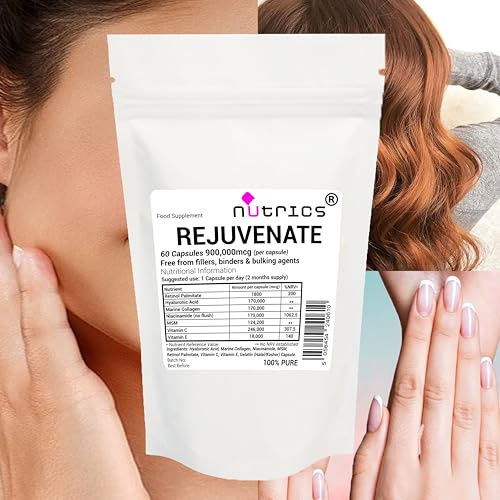 Nutrics® REJUVENATE Retinol A Hyaluronic Acid Marine Collagen Niacinamide MSM Vitamin C & E 60 Capsules (2 Months Supply) - 100% Pure No fillers