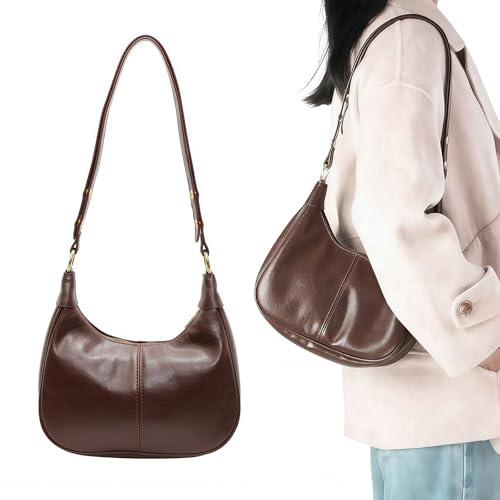 Ruispeed Borsa piccola a mezzaluna retrò per donna, borsa a tracolla morbida autunnale 2025