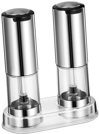 MOKKHNB 2 Pièces Set de Moulins Électriques pour Épices avec Base Broyeur Automatique Acier Inoxydable Mécanisme Céramique pour Cuisine à Domicile Transparent pour Contrôle Facile Du